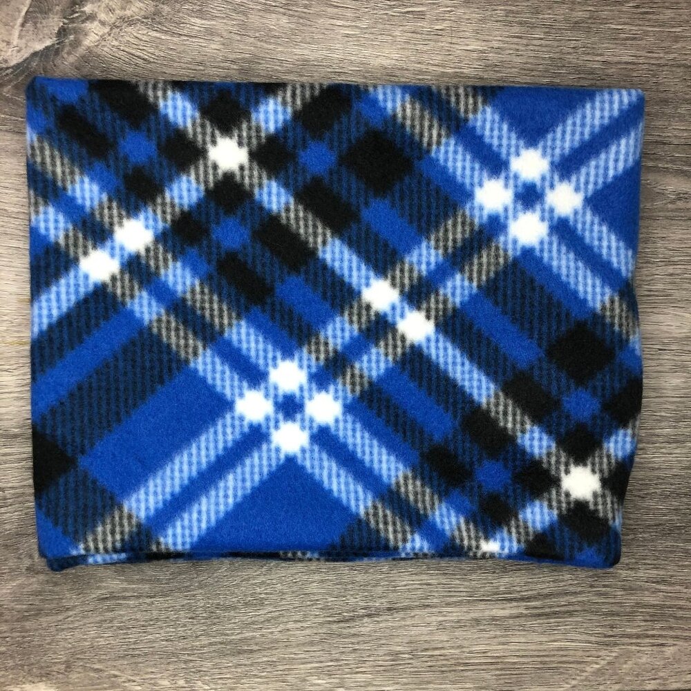 Blue Plaid Fleece Neck Warmer: Tartan Scarf Tube
